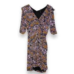 714. Zara TRF Gathered Mini V-Neck 3/4 Length Ruffled Sleeve Mini Dress Size XS